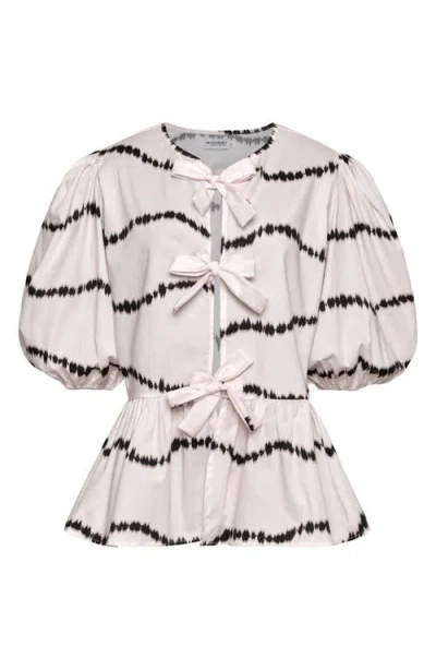 The Lulo Project Orquid Tie Front Stretch Cotton Top In Beige Waves