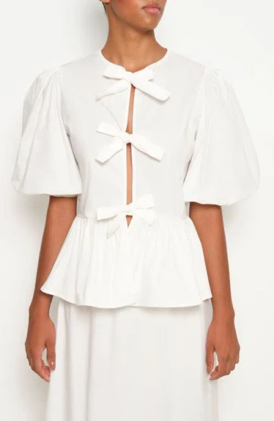 The Lulo Project Orquid Tie Front Stretch Cotton Top In Crudo