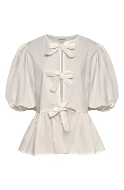 The Lulo Project Orquid Tie Front Stretch Cotton Top In Crudo