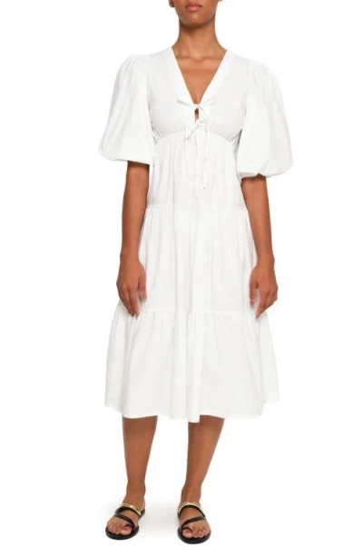 The Lulo Project Lilies Tie Front Stretch Cotton Midi Dress In Crudo