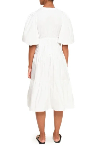 The Lulo Project Lilies Tie Front Stretch Cotton Midi Dress In Crudo