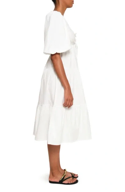 The Lulo Project Lilies Tie Front Stretch Cotton Midi Dress In Crudo
