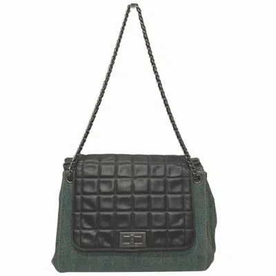 Pre-owned Chanel Black Blue Denim Leather Shoulder Bag () In Black, Blue