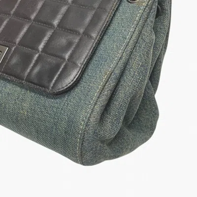 Pre-owned Chanel Black Blue Denim Leather Shoulder Bag () In Black, Blue
