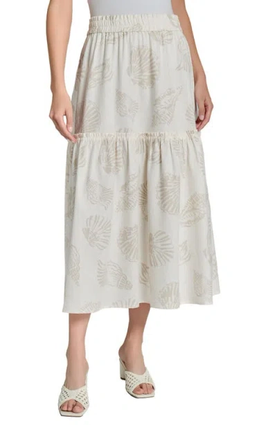 Jones New York Seashell Print Tiered Linen Blend Skirt In Jones White/natural St