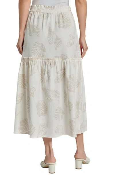 Jones New York Seashell Print Tiered Linen Blend Skirt In Jones White/natural St