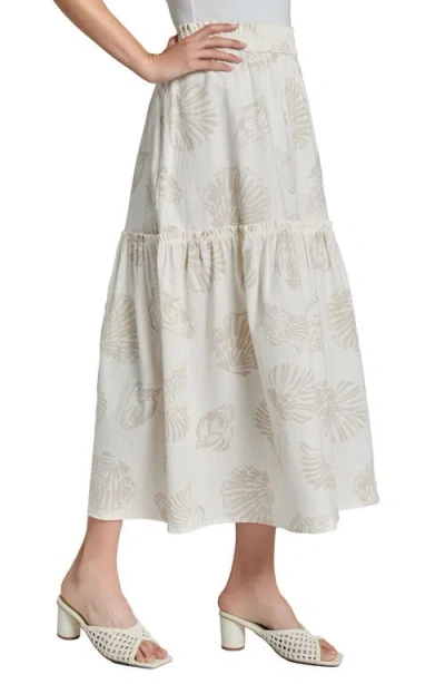 Jones New York Seashell Print Tiered Linen Blend Skirt In Jones White/natural St