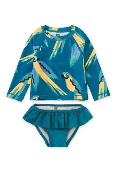 Tea Collection Rash Guard Baby Swim Set In Blue & Yellow Macaws
