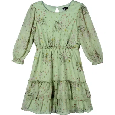 Zunie Kids' Metallic Double Ruffle Party Dress In Pistachio