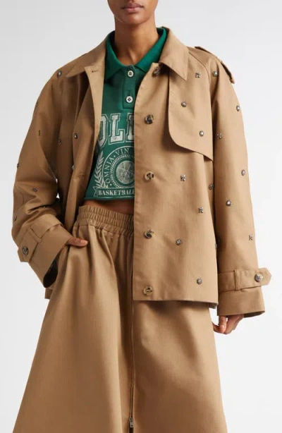 Golden Goose Crystals Embellished Oversized Short Trench Coat In Khaki Beige