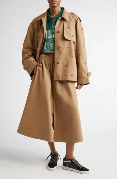 Golden Goose Crystals Embellished Oversized Short Trench Coat In Khaki Beige