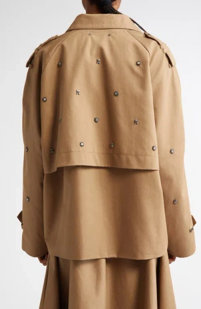 Golden Goose Crystals Embellished Oversized Short Trench Coat In Khaki Beige