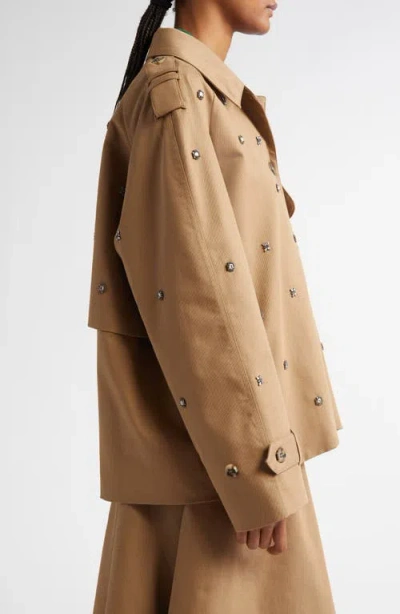 Golden Goose Crystals Embellished Oversized Short Trench Coat In Khaki Beige