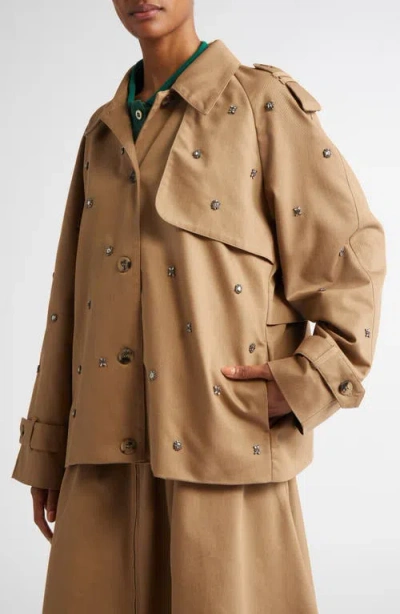 Golden Goose Crystals Embellished Oversized Short Trench Coat In Khaki Beige