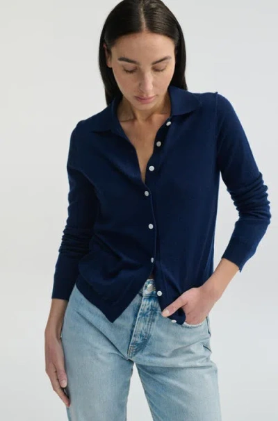 Almina Concept Button Up Knit Top In Navy