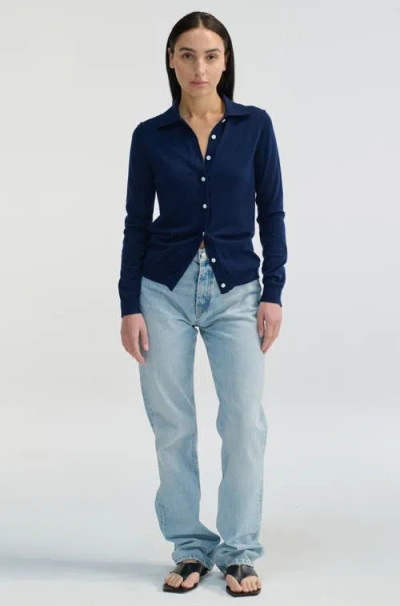 Almina Concept Button Up Knit Top In Navy