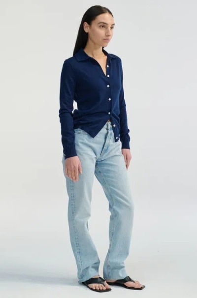 Almina Concept Button Up Knit Top In Navy