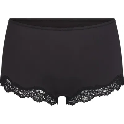 Skims Womens Onyx Fits Everybody Lace-trim Stretch-woven Boy Shorts In Onyx
