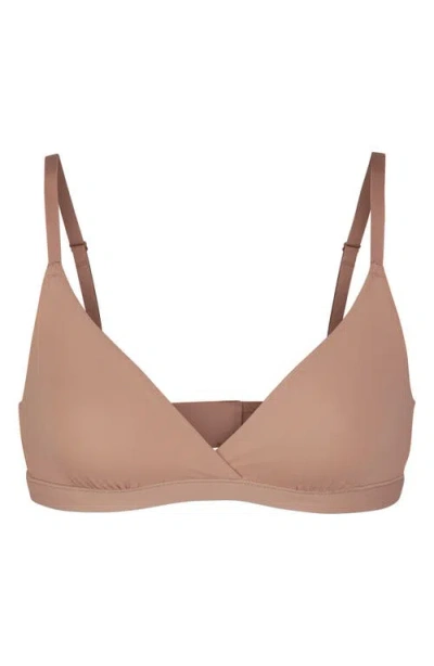 Skims Fits Everybody Wrap-effect Triangle Stretch Bralette In Sienna