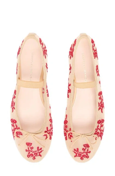 Loeffler Randall Leonie Embroidered Ballet Flats In Caramel/red