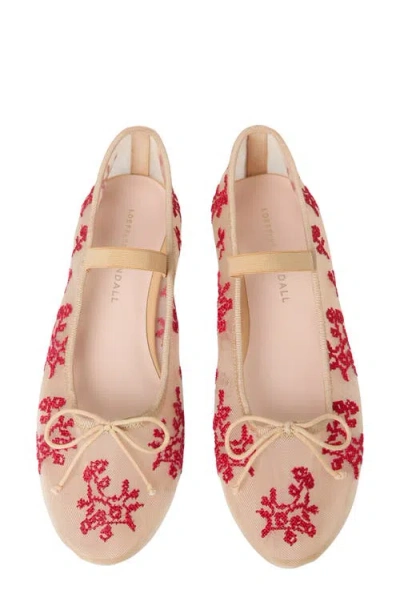 Loeffler Randall Leonie Embroidered Ballet Flats In Caramel/red