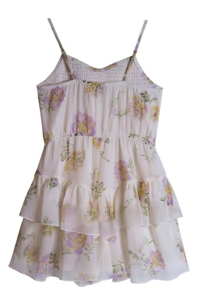 Zunie Kids' Floral Smocked Bodice Romper In Ivory