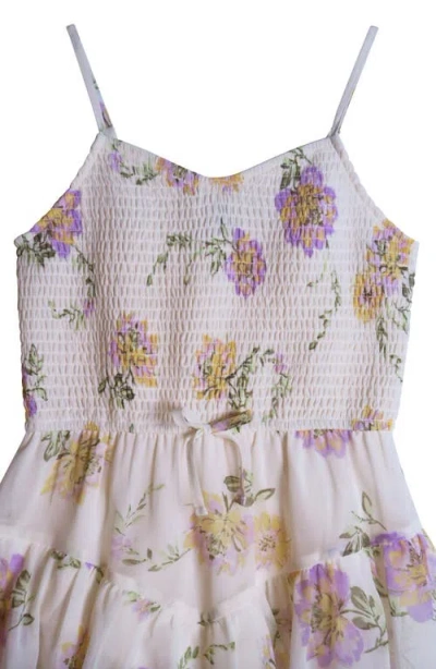 Zunie Kids' Floral Smocked Bodice Romper In Ivory