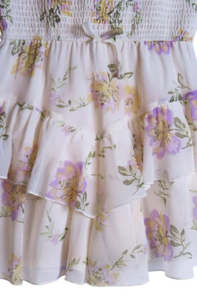 Zunie Kids' Floral Smocked Bodice Romper In Ivory