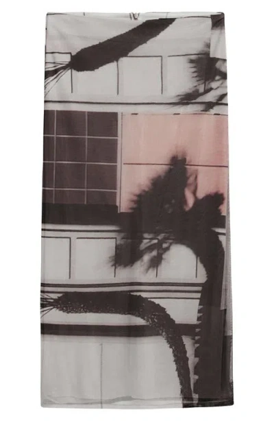 Desigual Abstract Print Mesh Midi Skirt In Monbean Gray