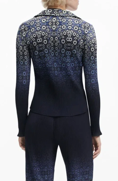 Desigual Ombré Cell Print Rib Button-up Shirt In Navy Blue