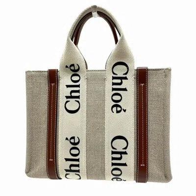 Pre-owned Chloé Brown White Linen Leather Handbag Shoulder Bag () In Brown, White