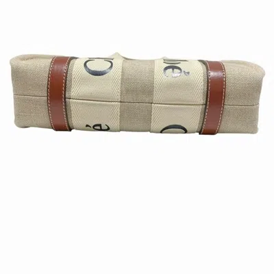 Pre-owned Chloé Brown White Linen Leather Handbag Shoulder Bag () In Brown, White