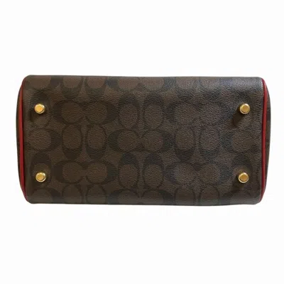 Pre-owned Coach Brown Red Color Canvas Leather Handbag Shoulder Bag () In Brown, Red Color