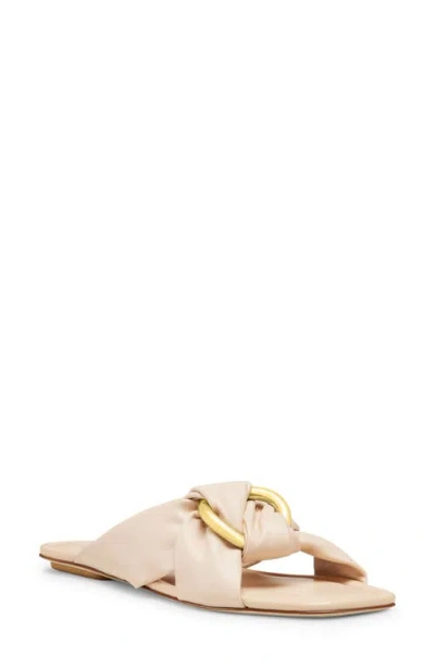Stuart Weitzman Cece Twisted Leather Ring Slide Sandals In Barely Beige