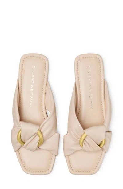 Stuart Weitzman Cece Twisted Leather Ring Slide Sandals In Barely Beige