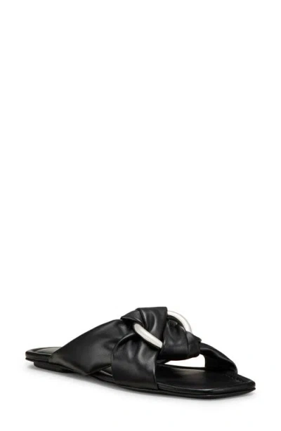 Stuart Weitzman Cece Twisted Leather Ring Slide Sandals In Black