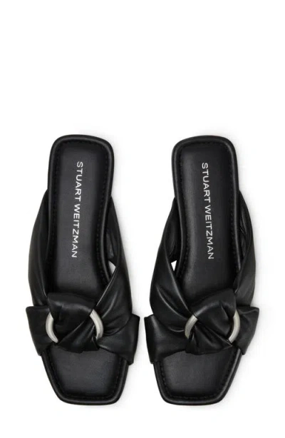 Stuart Weitzman Cece Twisted Leather Ring Slide Sandals In Black