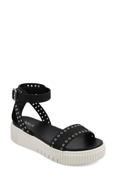 Mia Women's Evelin Grommeted Platform Round Toe Sandals In Black/silver