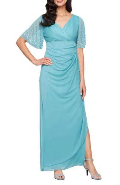 Alex Evenings 81321016 Beaded Long Formal Ruffle Evening Dress In Teal