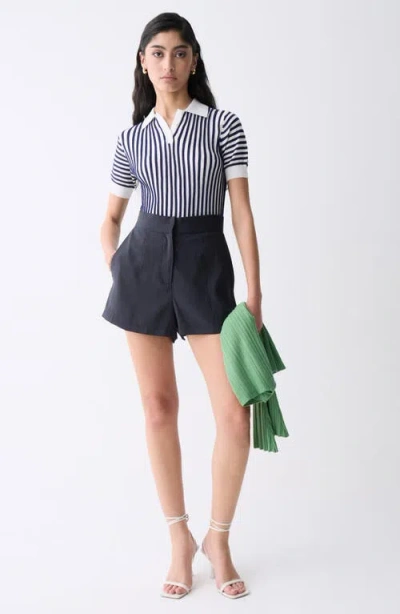 Deluc Amarenta Stripe Polo Sweater In Ecru And Navy