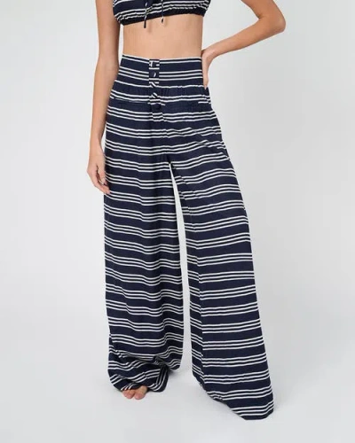 Weworewhat Button Front Palazzo Pant In Dk Navy/offwh