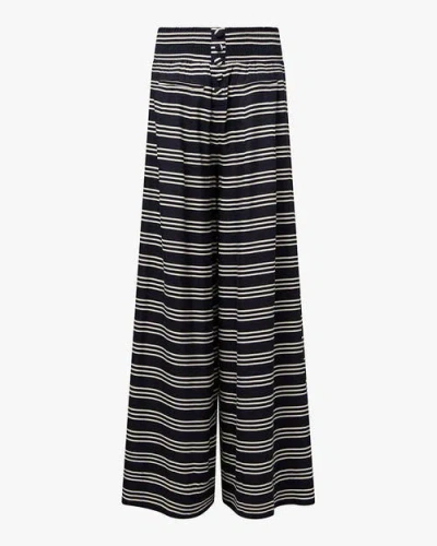 Weworewhat Button Front Palazzo Pant In Dk Navy/offwh