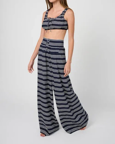 Weworewhat Button Front Palazzo Pant In Dk Navy/offwh