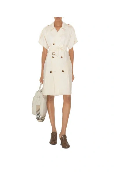 Burberry Trench Dress Viscose Belted Double-breasted Epaulettes In Neutral