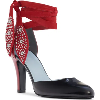 Valentino Black And Red Foliefoliage Décolleté In Black