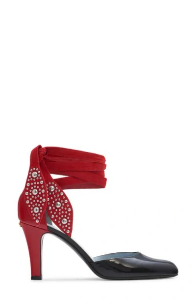 Valentino Black And Red Foliefoliage Décolleté In Black