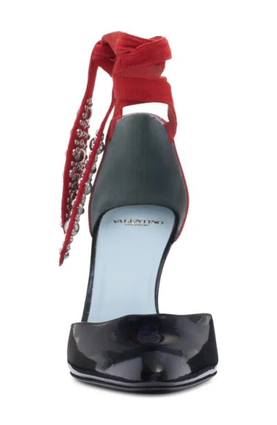 Valentino Black And Red Foliefoliage Décolleté In Black