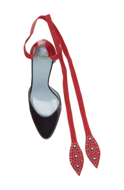 Valentino Black And Red Foliefoliage Décolleté In Black