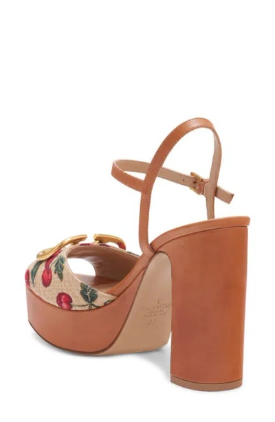 Valentino Garavani Cherry-embroidered Raffia Platform Sandals In Brown