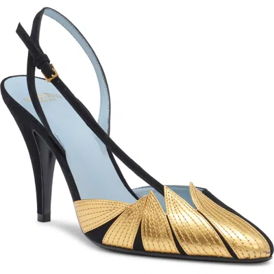 Valentino High Slingback Foliefoliage Black And Gold In Dql Nero/old Gold